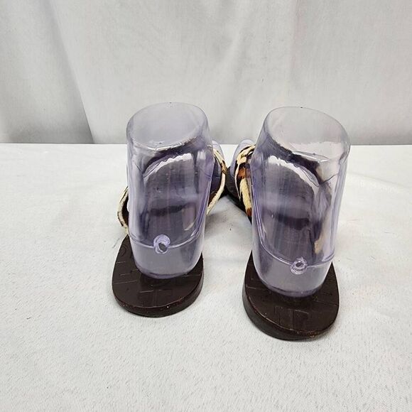 Tory Burch Thora Flip Flops Animal Print Fur Strip Gold Logo Sandals Size 7 - Picture 3 of 8